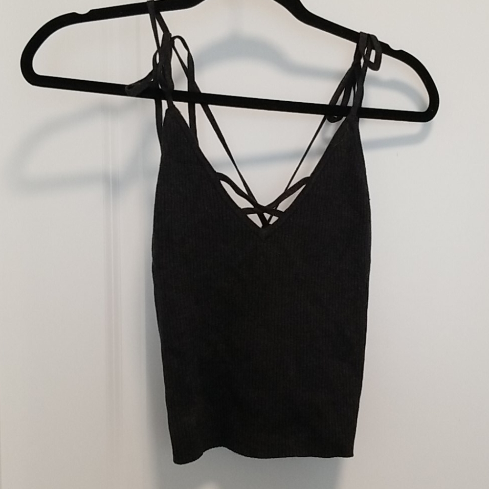 Dark grey knitted crop top